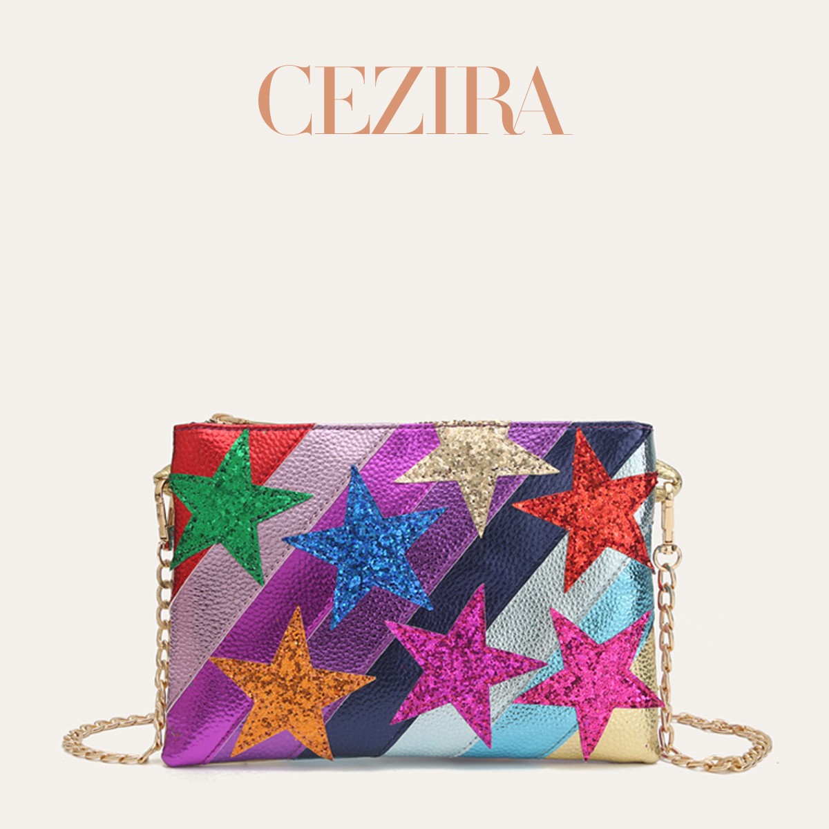 CR Stars Pattern Colorful Stri - Luxury Bags Vegan Leather recension och pris
